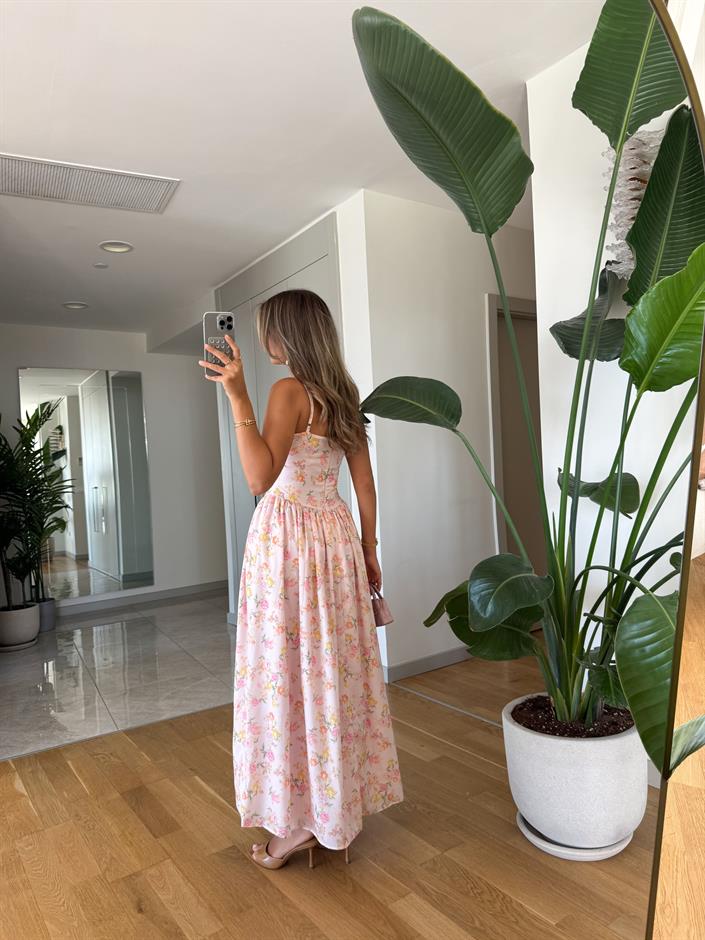 Rosalie Askılı Çiçekli Elbise - Pembe