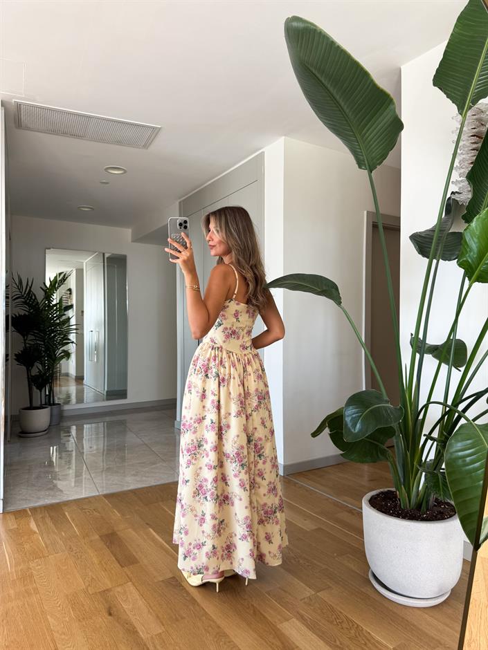 Rosalie Askılı Çiçekli Elbise - Sarı