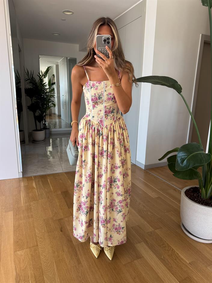 Rosalie Askılı Çiçekli Elbise - Sarı