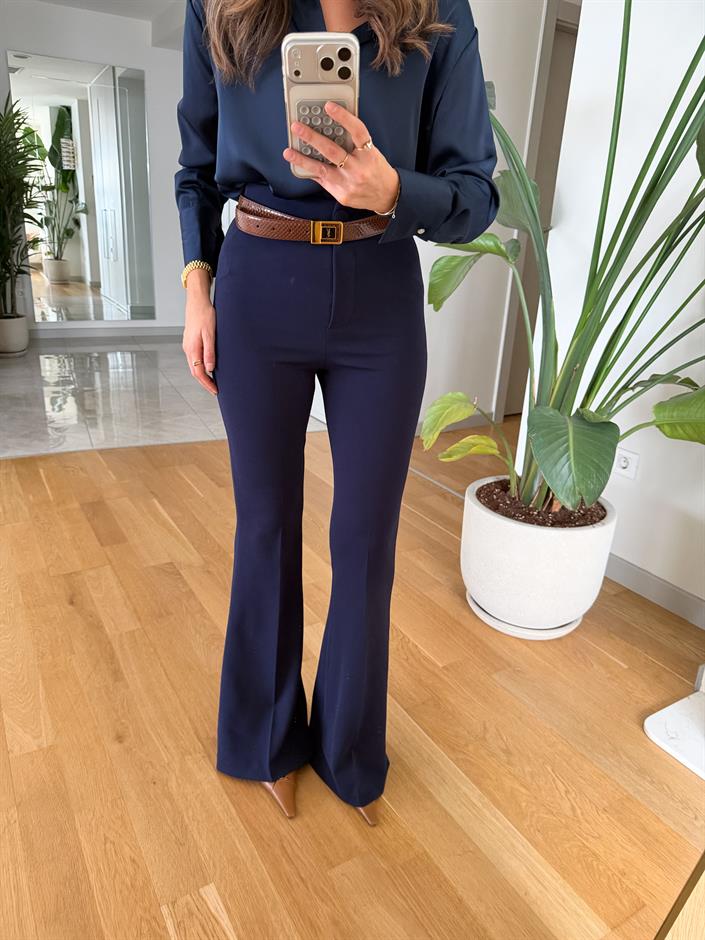 Rose İspanyol Paça Likralı Pantolon - Lacivert