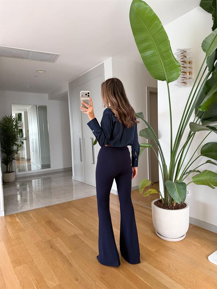 Rose İspanyol Paça Likralı Pantolon - Lacivert