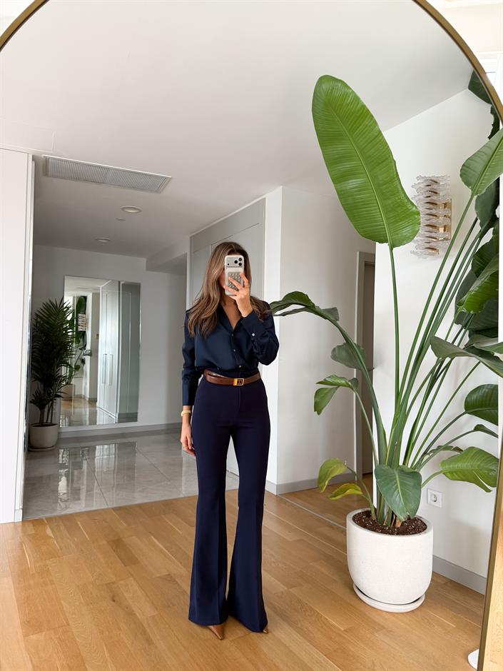 Rose İspanyol Paça Likralı Pantolon - Lacivert