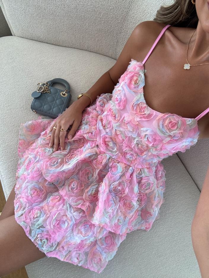 Rose Üç Boyutlu Çiçekli Elbise
