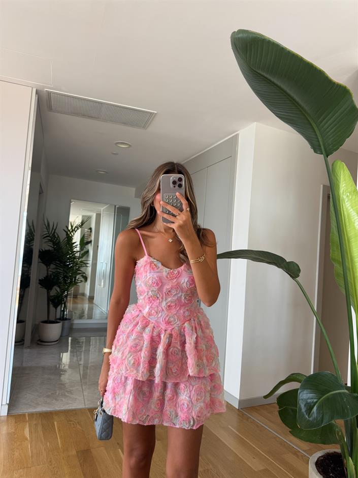 Rose Üç Boyutlu Çiçekli Elbise