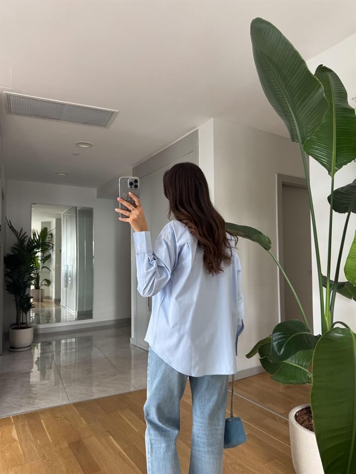 Rv Tek Cepli Poplin Premium Gömlek-Mavi