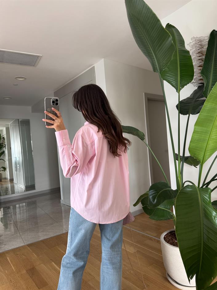 Rv Tek Cepli Poplin Premium Gömlek-Pembe