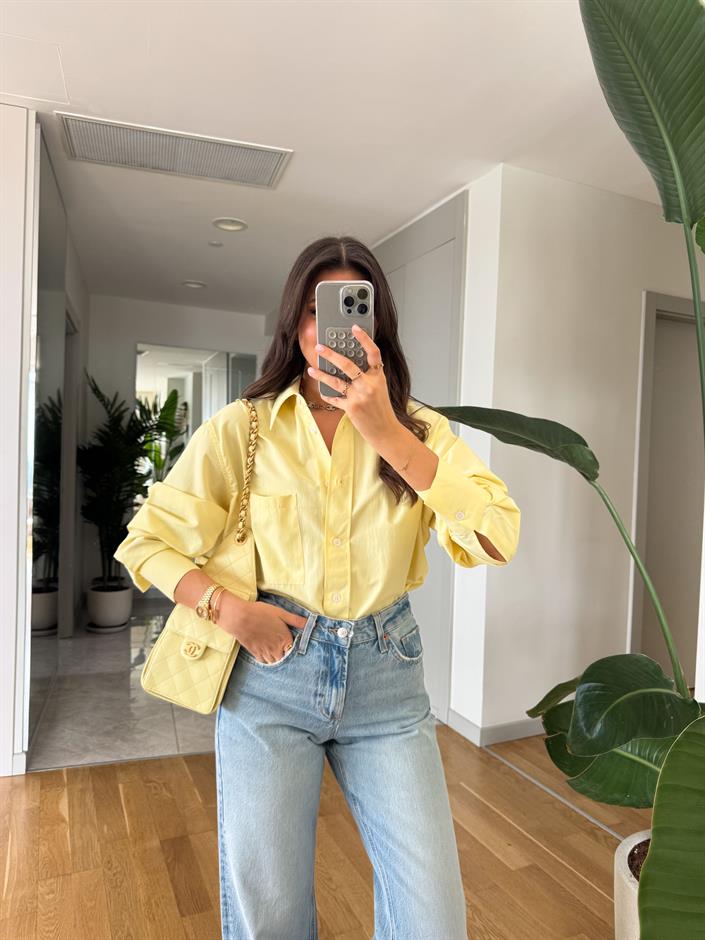 Rv Tek Cepli Poplin Premium Gömlek-Sarı