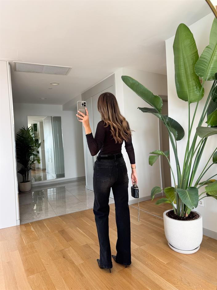 Sage Kemerli Wide Leg Jean - Antrasit