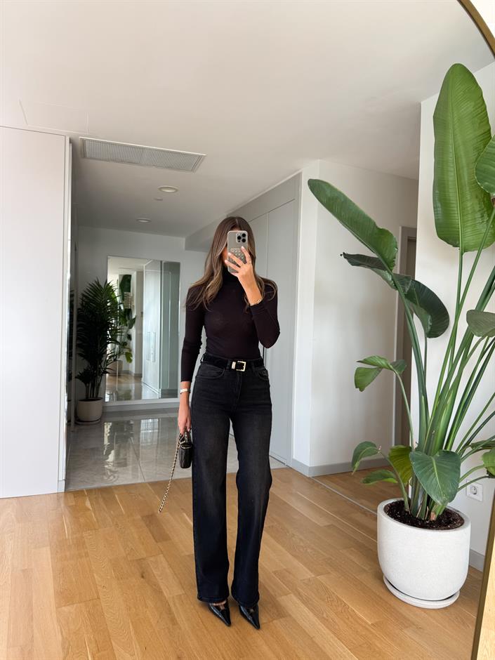 Sage Kemerli Wide Leg Jean - Antrasit