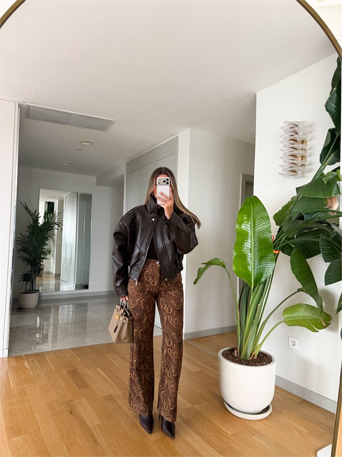 Şal Desen Denim Pantolon 