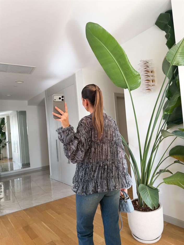 Şal Desenli Şifon Gömlek - Siyah