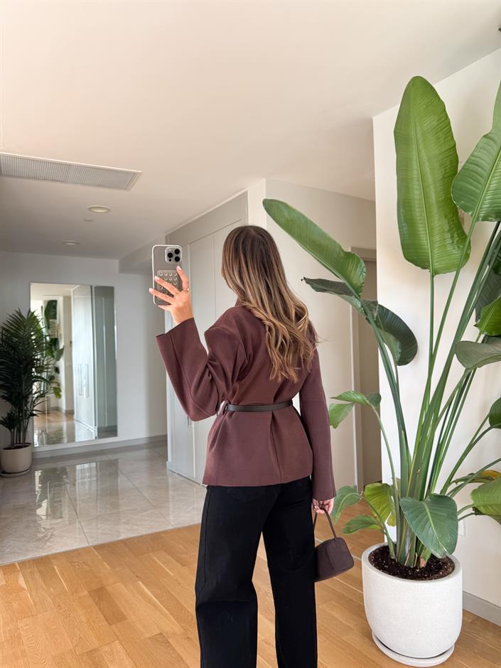 Şal Yaka Kemerli Ceket - Cherry