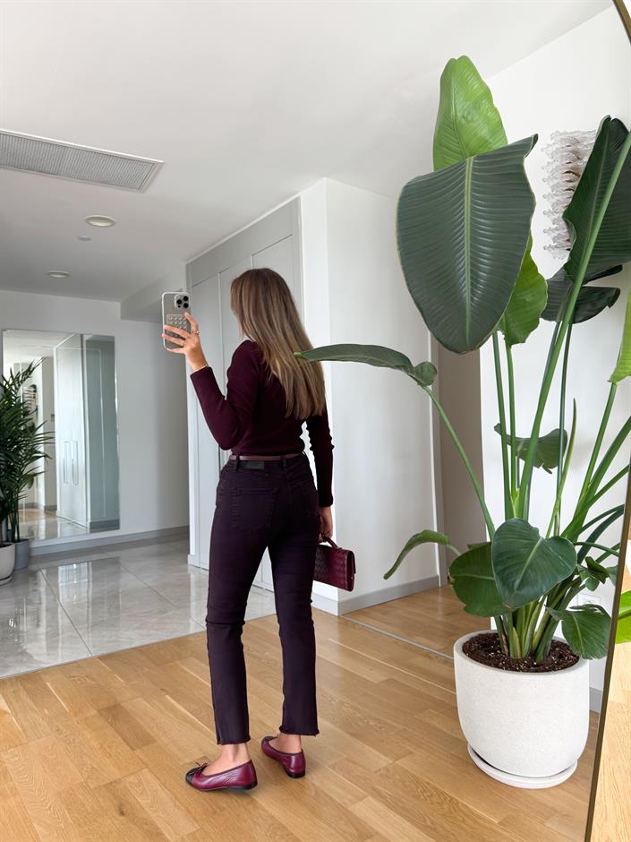 Sandie Fit Kesim Pantolon  - Bordo