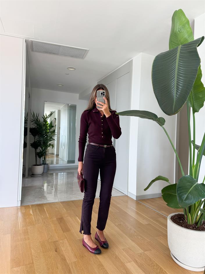 Sandie Fit Kesim Pantolon  - Bordo