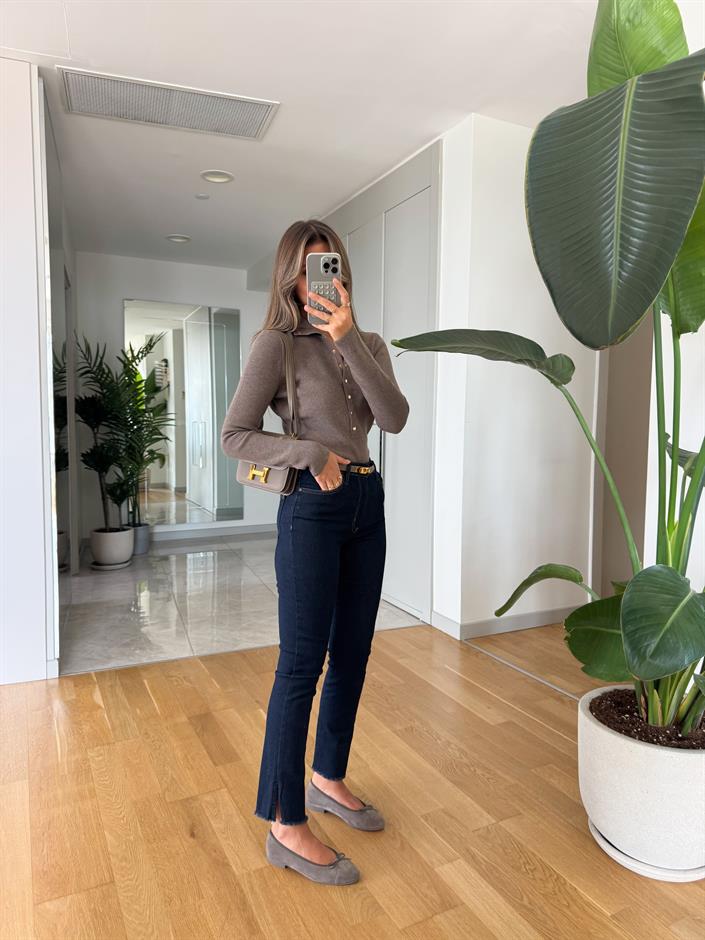 Sandie Paçası Yırtmaçlı Püsküllü Jean - Lacivert