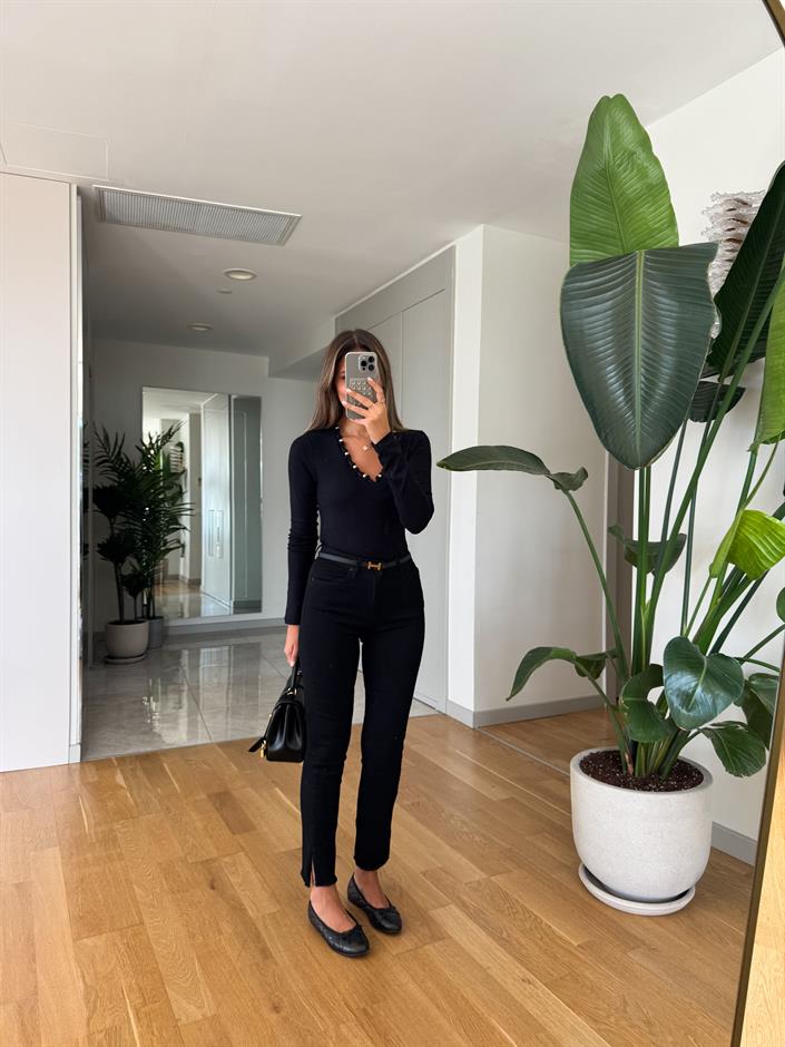 Sandie Paçası Yırmaçlı Püsküllü Jean - Siyah