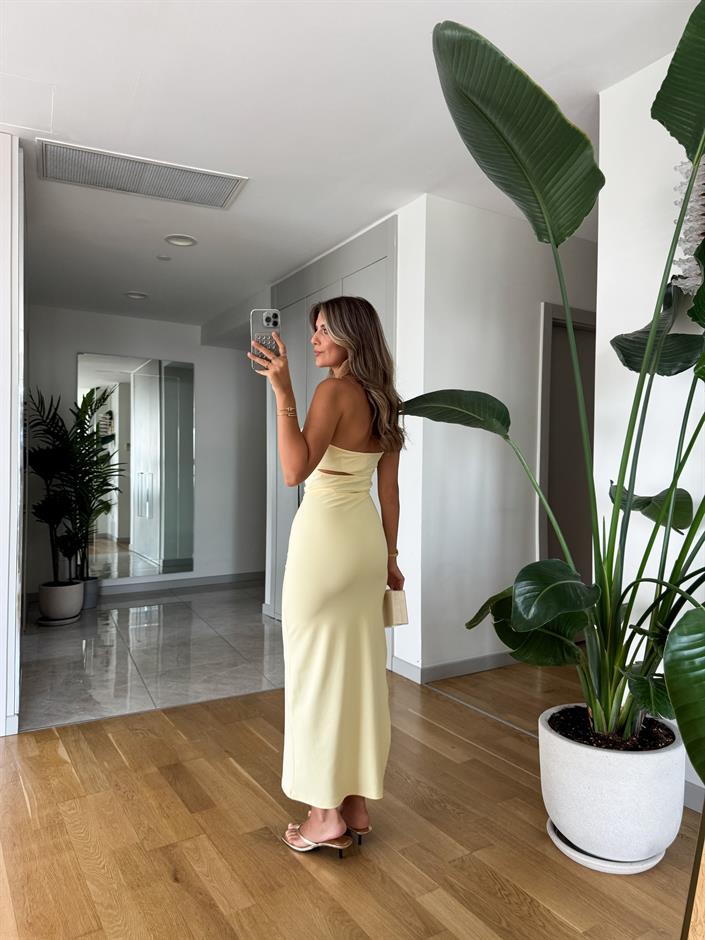 Sandra Dekolteli Detaylı Straplez Elbise - Sarı