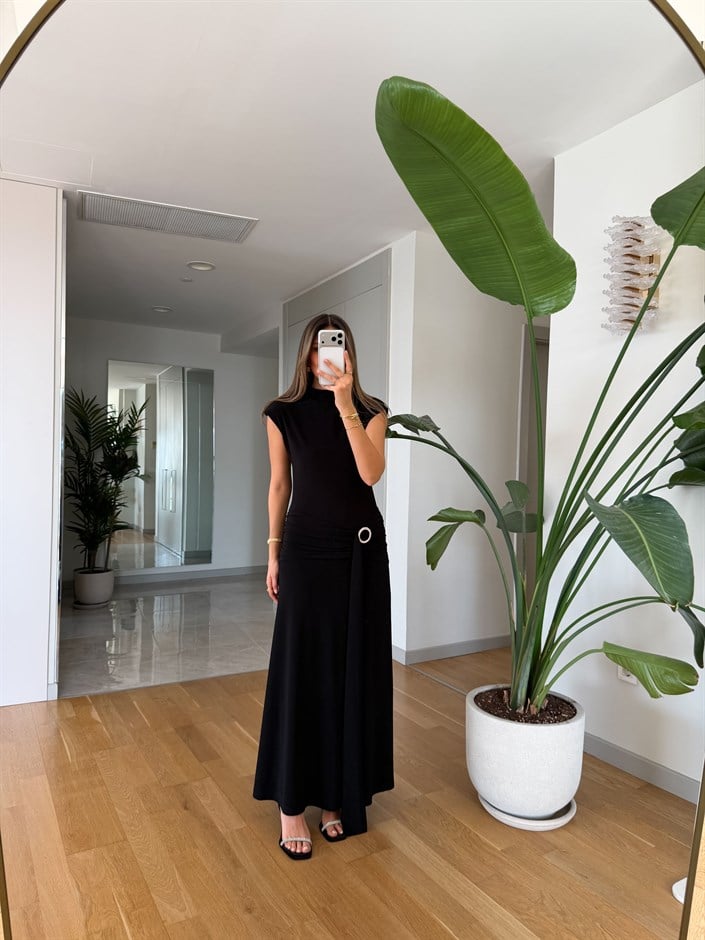 Sandy Toka Detaylı Elbise - Siyah