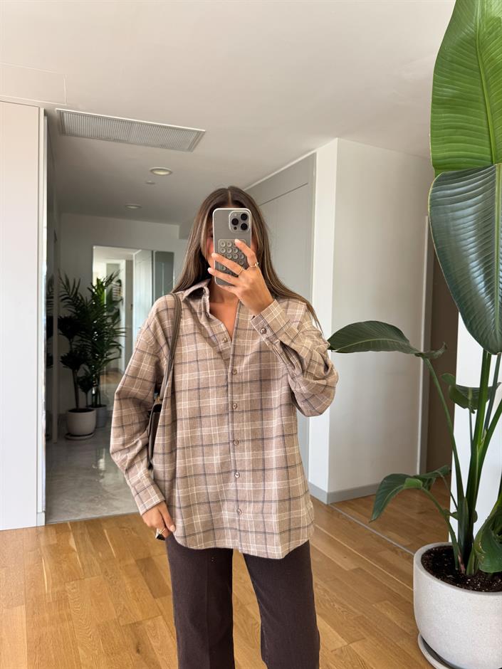 Sante Ekoseli Gömlek - Bej 