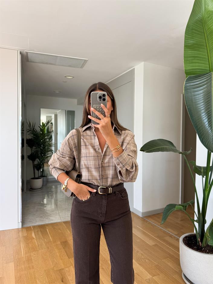 Sante Ekoseli Gömlek - Bej 