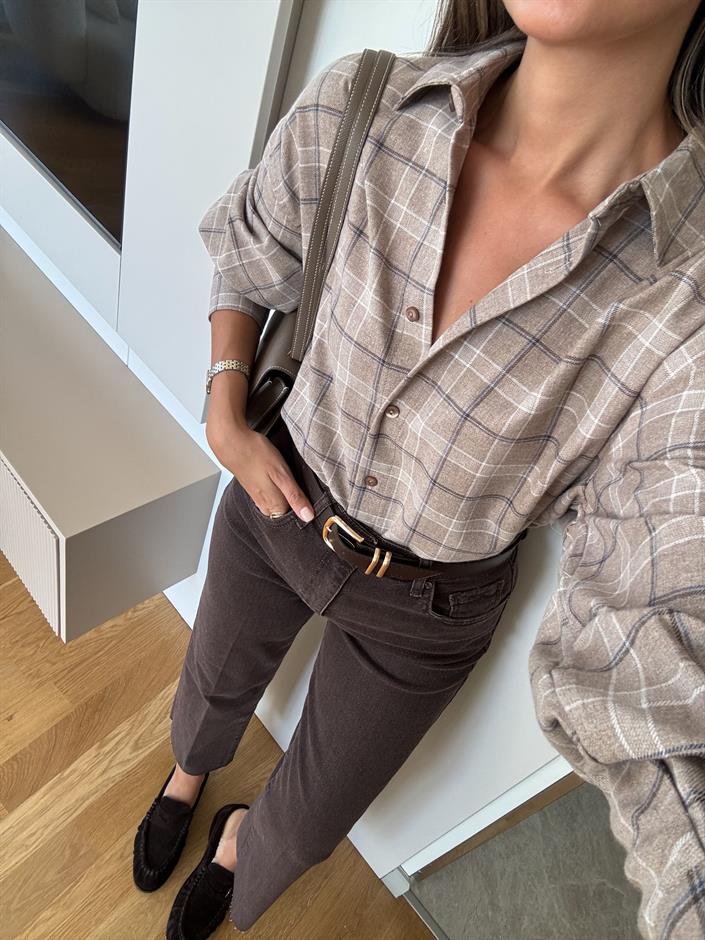 Sante Ekoseli Gömlek - Bej 