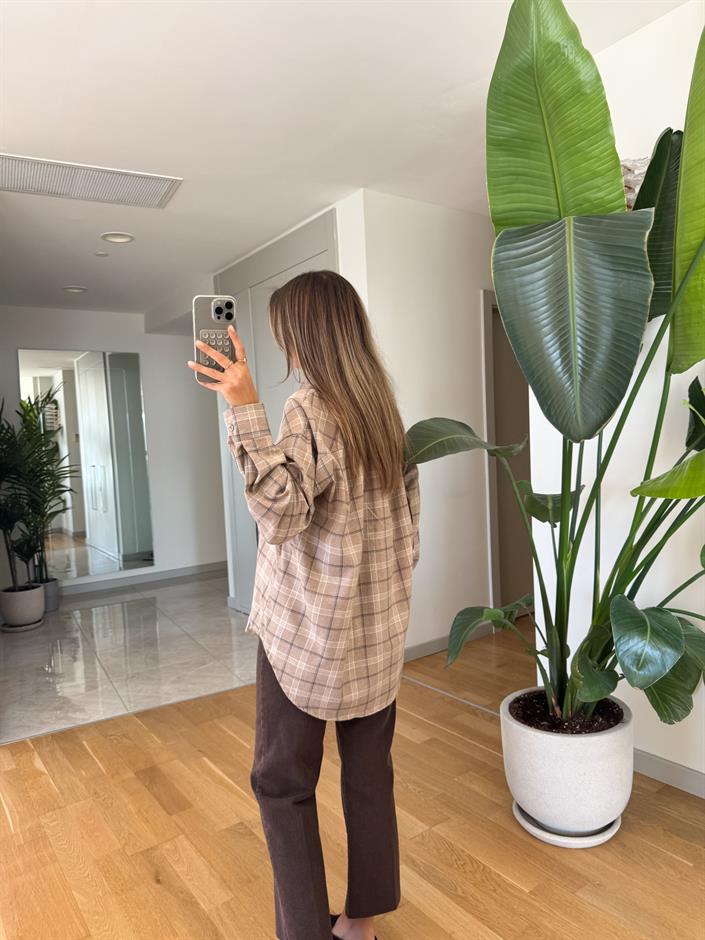 Sante Ekoseli Gömlek - Bej 