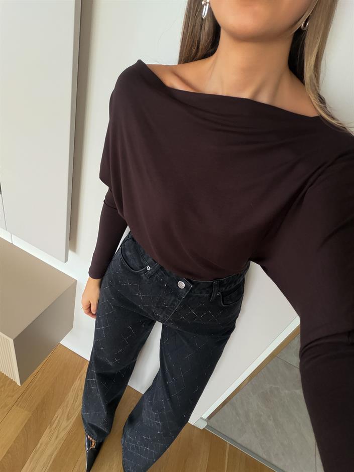 Silvia Tek Omzu Açık Bluz - Kahve
