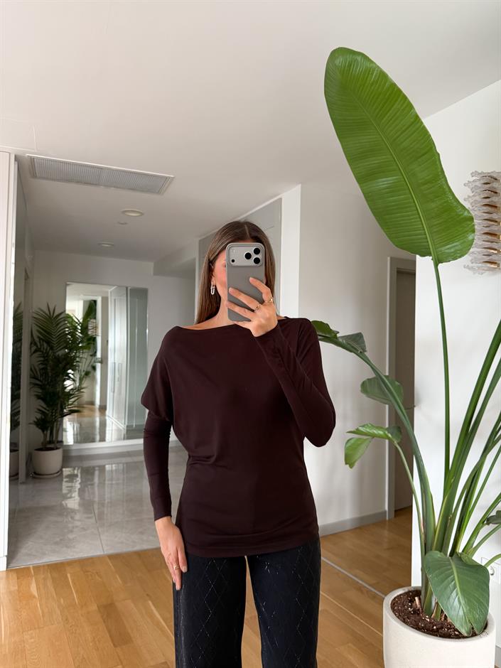 Silvia Tek Omzu Açık Bluz - Kahve