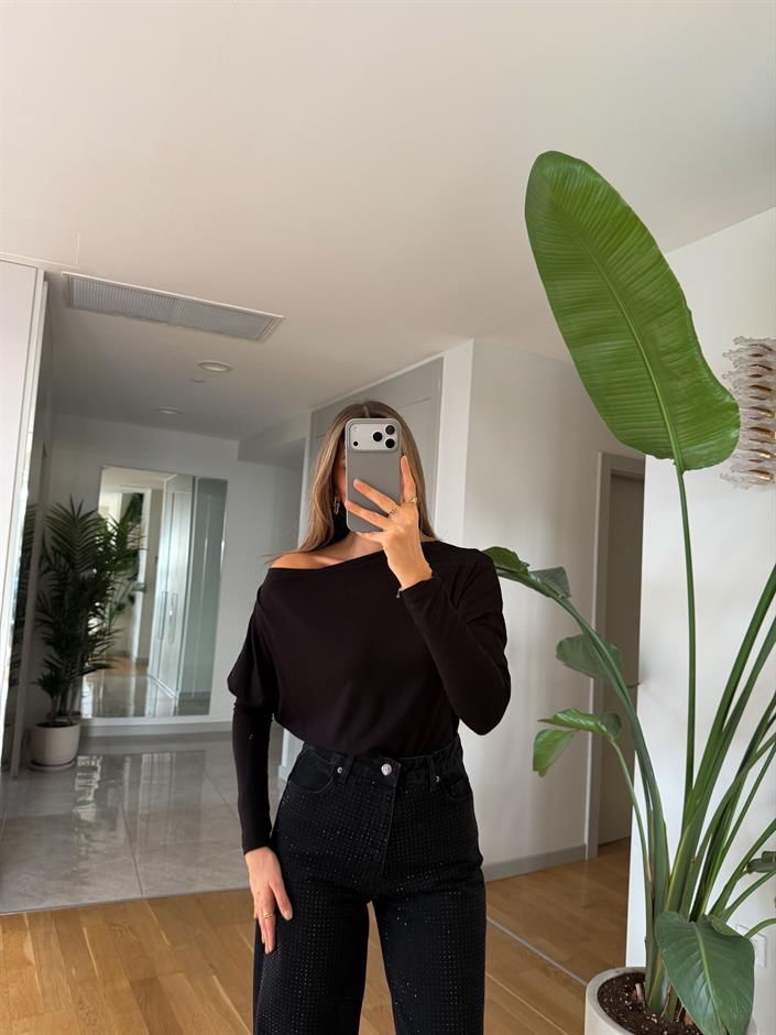 Silvia Tek Omzu Açık Bluz - Siyah