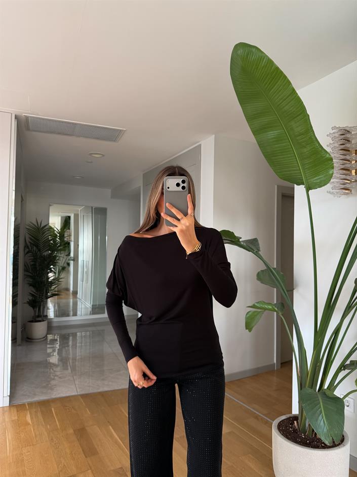 Silvia Tek Omzu Açık Bluz - Siyah