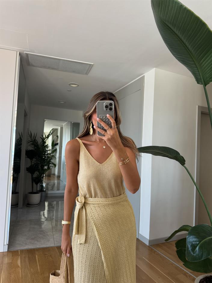 Simli Pareo Etek - Sarı