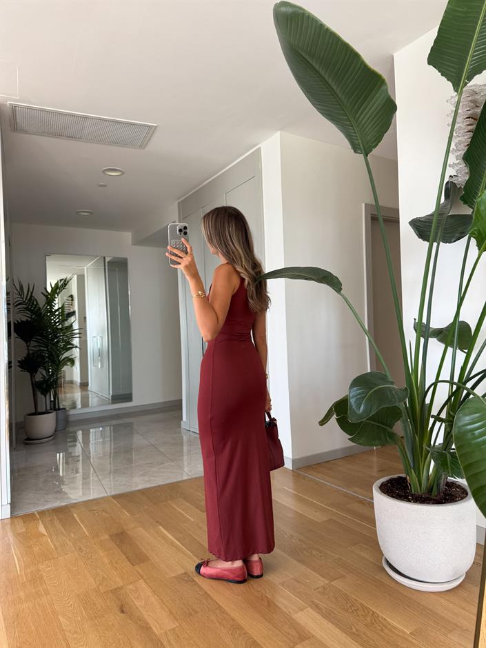 Sindy Sıfır Kol Jarse Elbise - Kiremit