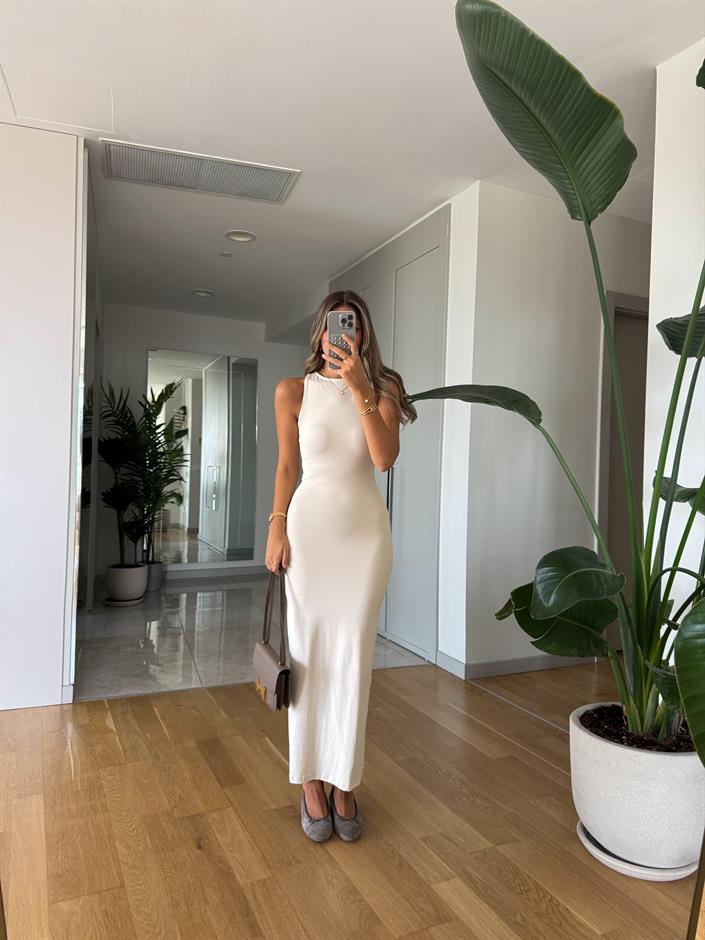 Sindy Sıfır Kol Jarse Elbise - Taş