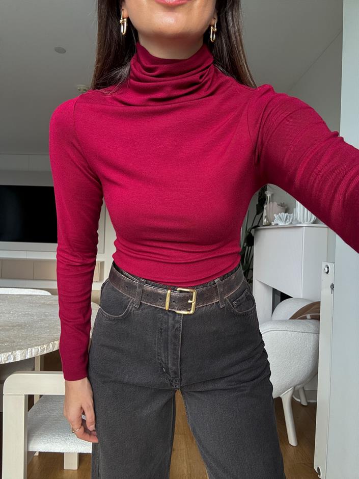 Soft Touch Balıkçı Yaka Bluz-Bordo