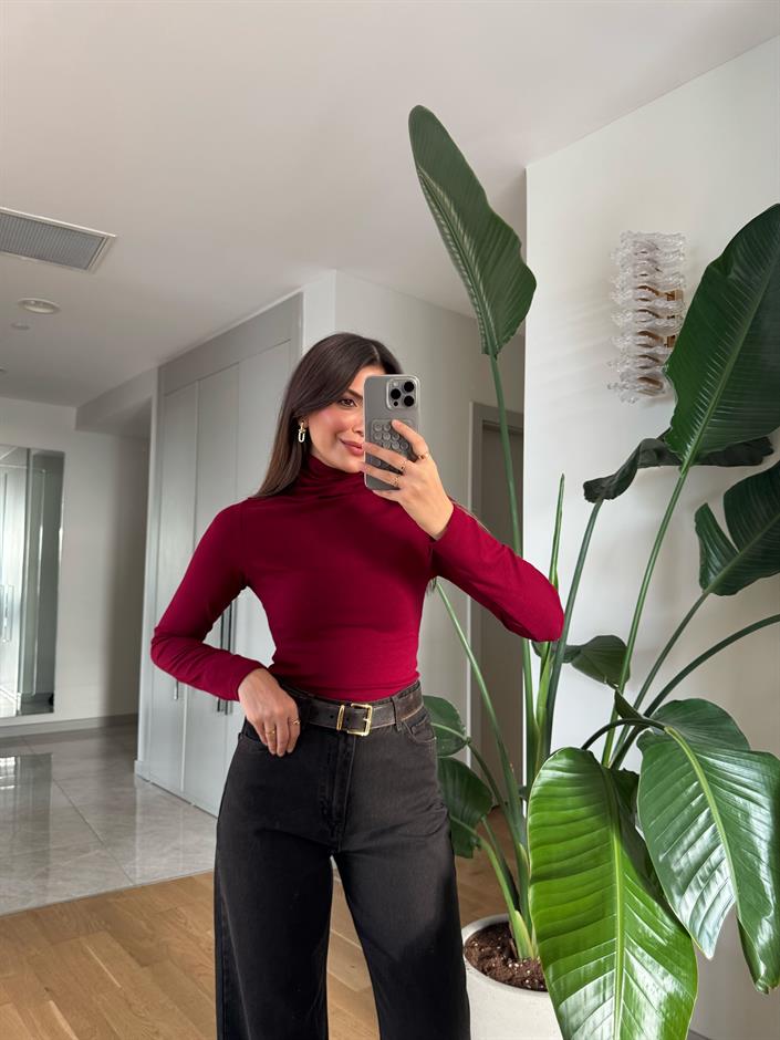 Soft Touch Balıkçı Yaka Bluz-Bordo