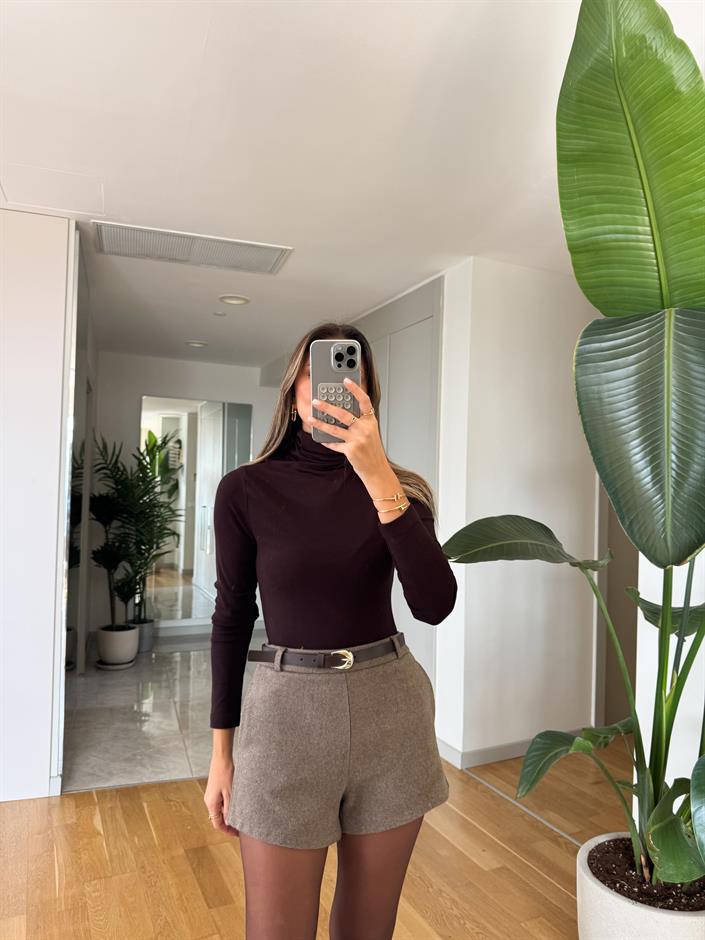 Soft Touch Balıkçı Yaka Bluz - Kahve