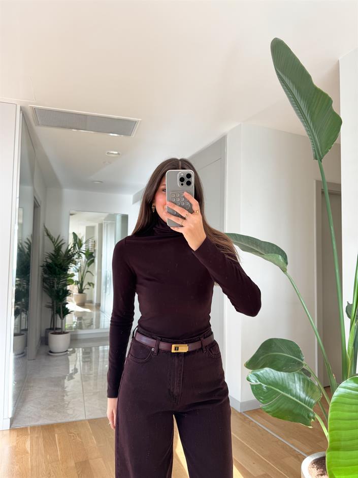 Soft Touch Balıkçı Yaka Bluz - Kahve