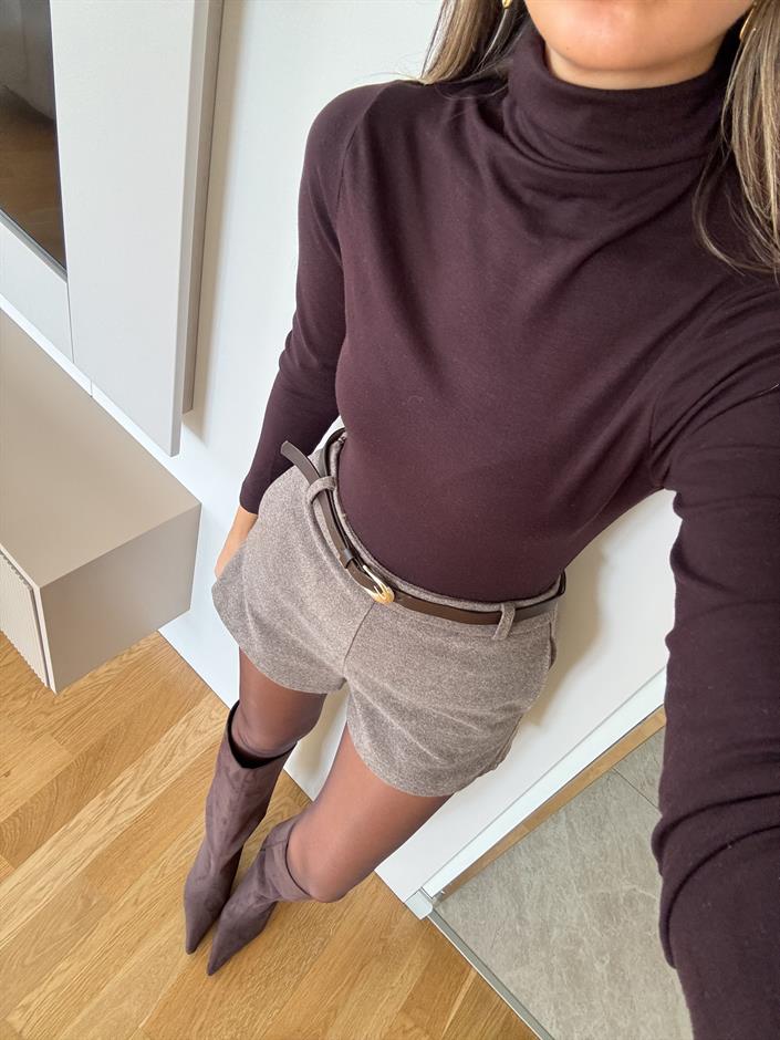 Soft Touch Balıkçı Yaka Bluz - Kahve