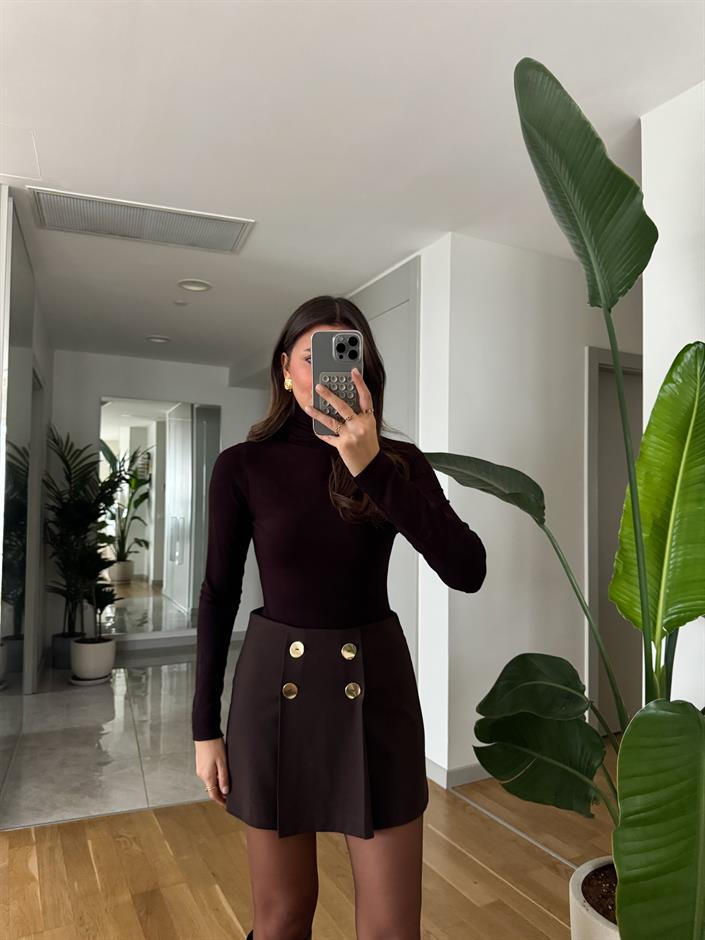 Soft Touch Balıkçı Yaka Bluz - Kahve