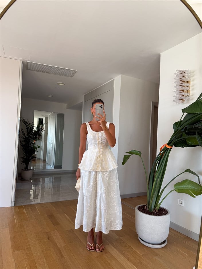 Sophia Fisto Bluz Etek Takım - Beyaz