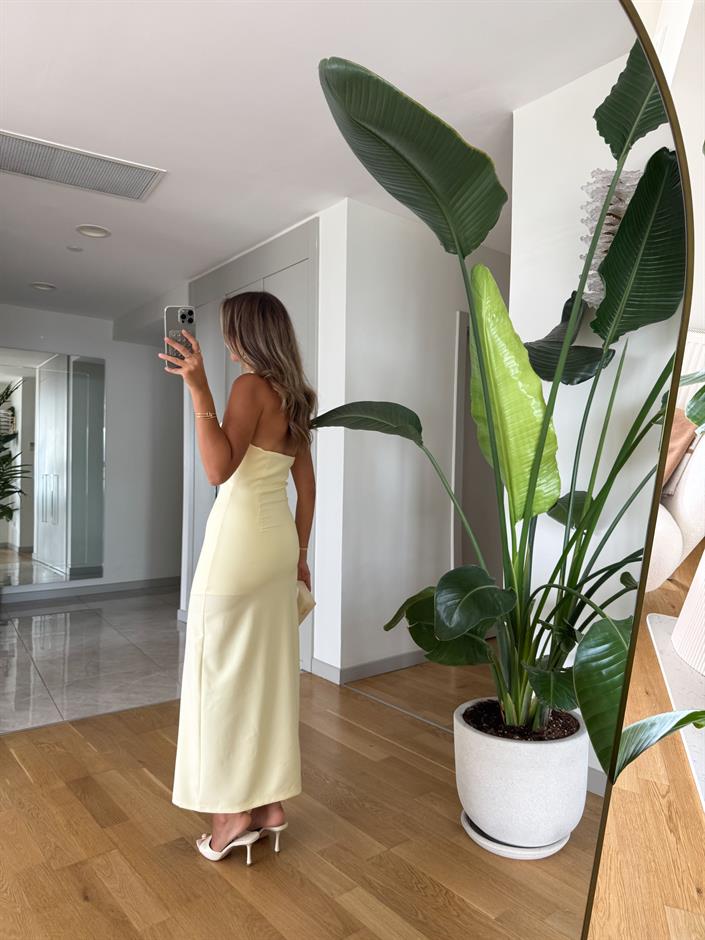 Alusia Göğüs Dekolteli Midi Elbise - Sarı