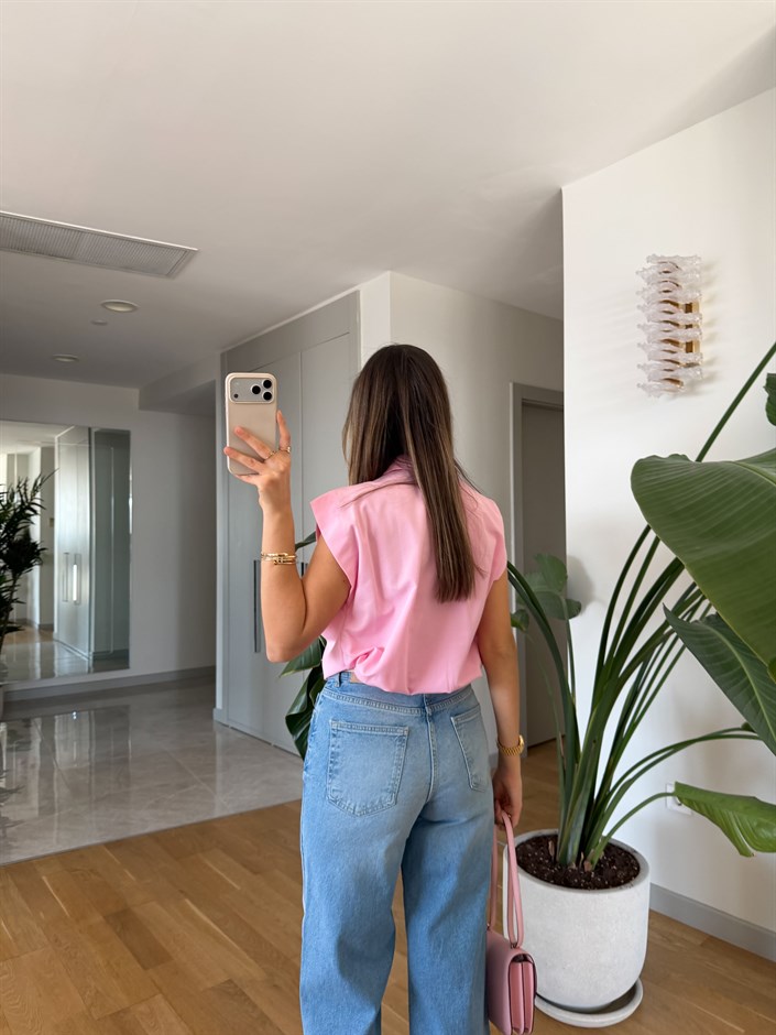 Stella Kolsuz Beli Lastikli Gömlek -  Pembe