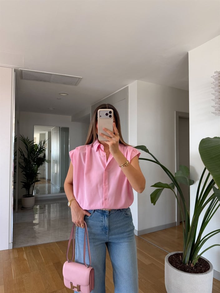 Stella Kolsuz Beli Lastikli Gömlek -  Pembe