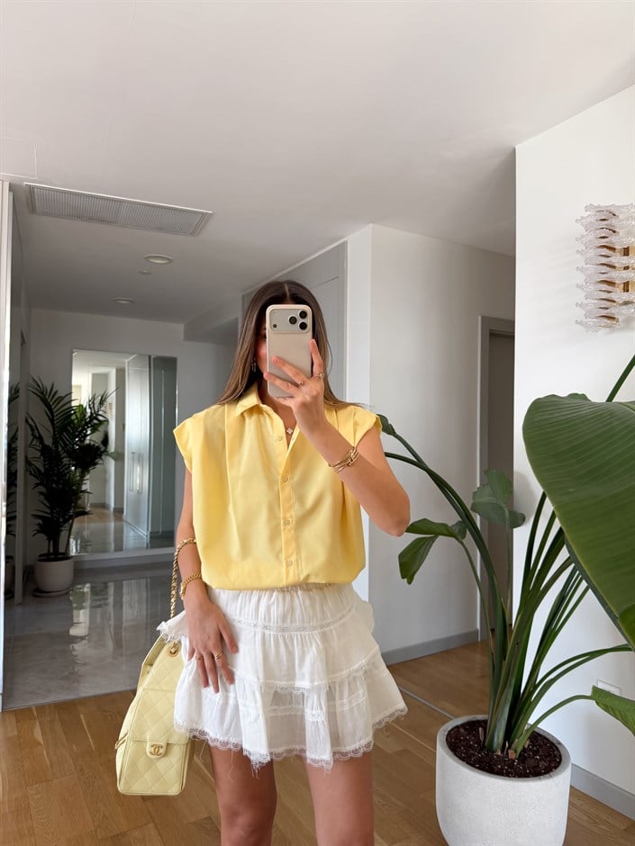 Stella Kolsuz Beli Lastikli Gömlek -  Sarı