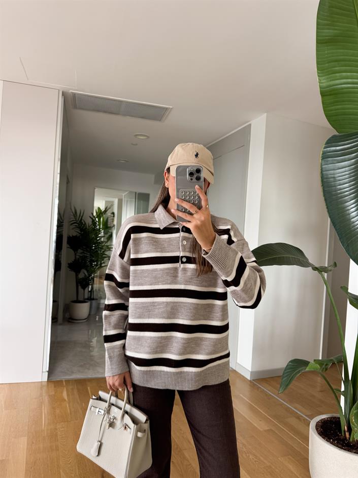 Stella Polo Yaka Çizgili Kazak 