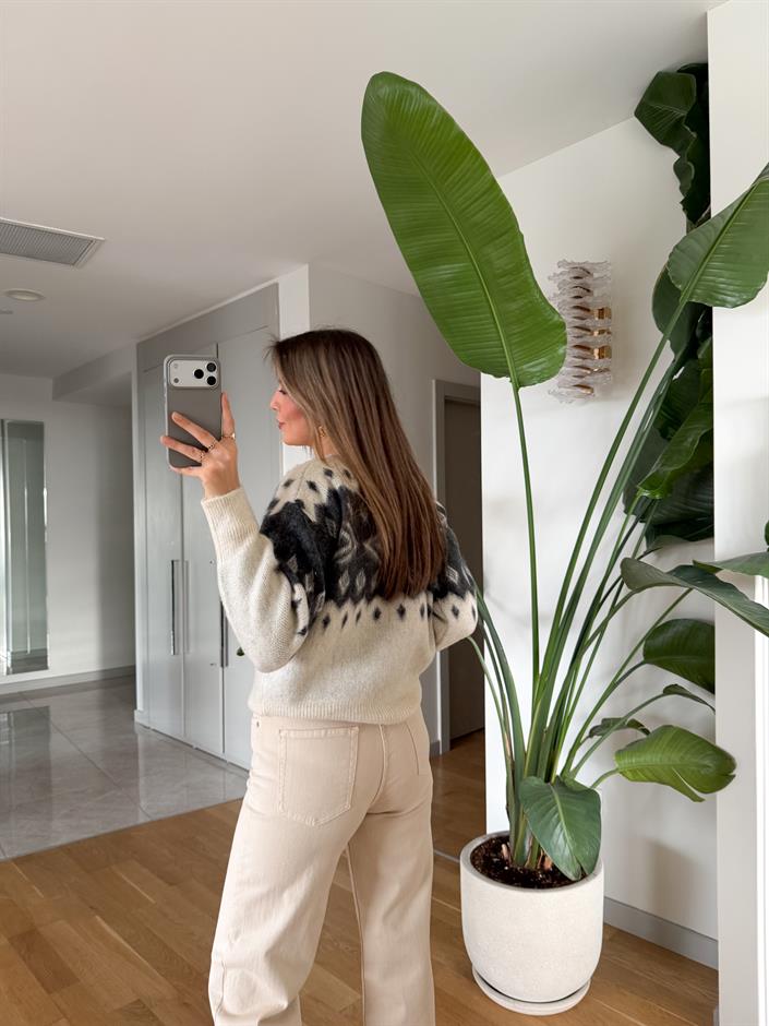 Swite Desenli Kazak - Krem Antrasit