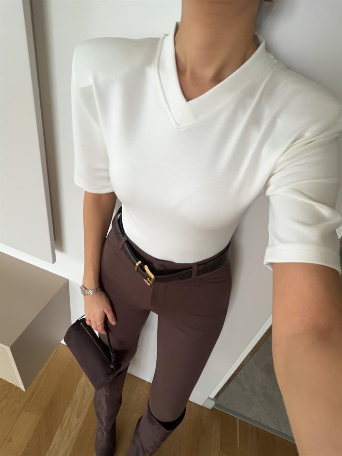 Tarte Vatkalı V Yaka Bodysuit - Ekru