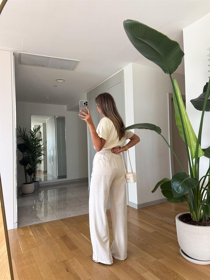 Taş Beli Lastikli Qu Pantolon 