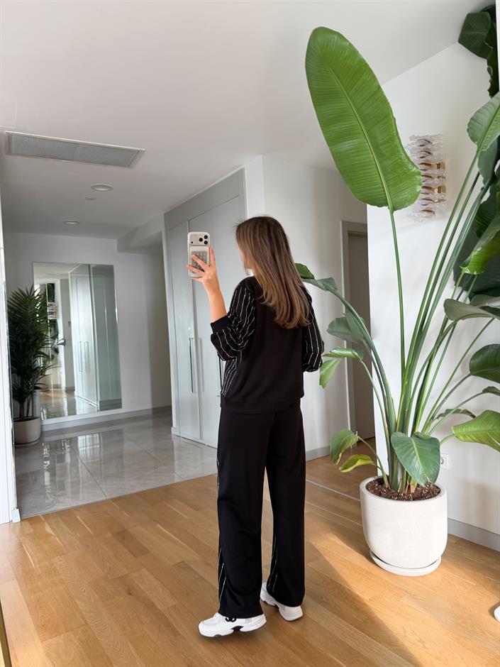 Taş Çizgili Modal Takım - Siyah