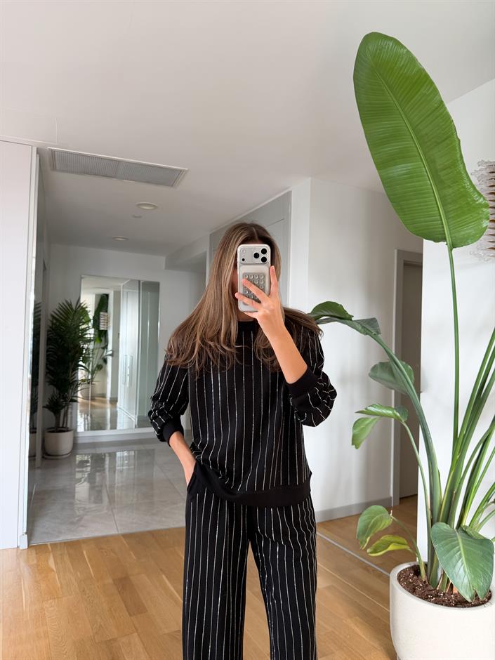 Taş Çizgili Modal Takım - Siyah